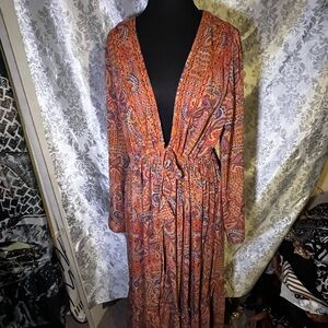 Jessica Simpson Long Sleeve Paisley Duster/Dress in Orange